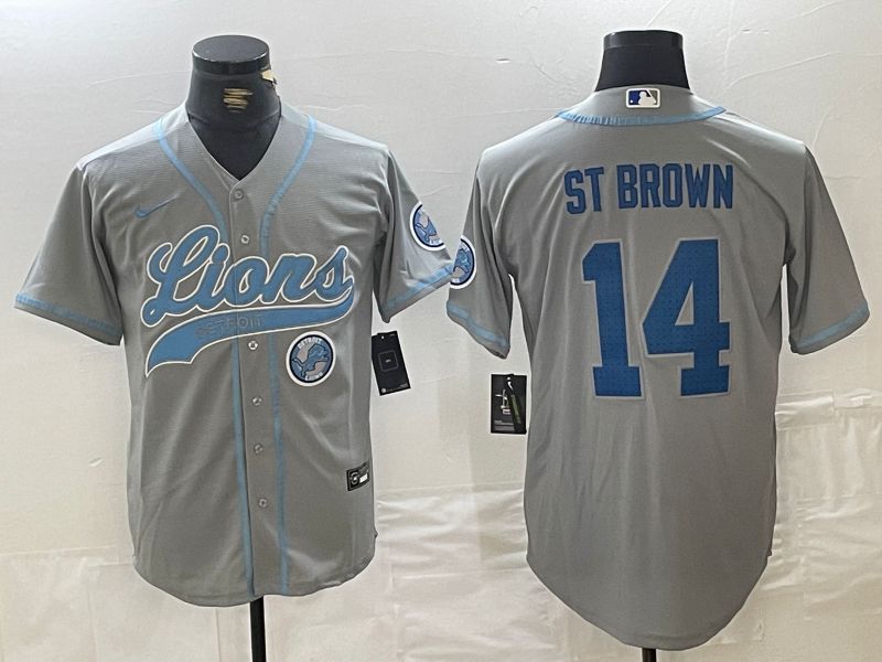 Men Detroit Lions 14 ST Brown Grey Joint Name 2024 Nike Limited NFL Jersey style 6